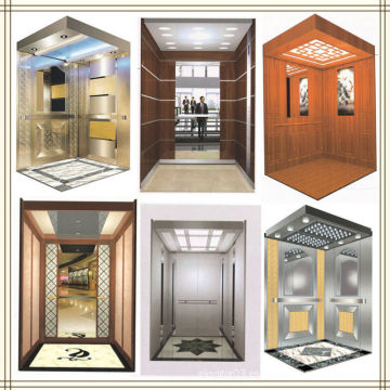 Decoración de lujo carbin agradable brillante hotel ascensor pasajero para 6 personas puerta interior / exterior